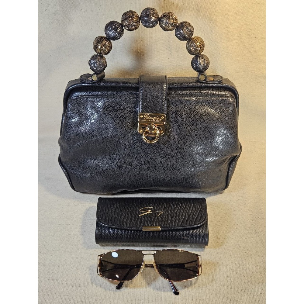 Giorgio Beverly Hills Black Leather Handbag & Sunglasses Italy 009366
